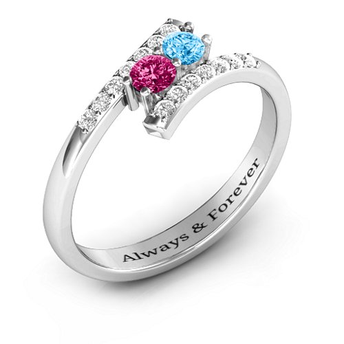 Moment We Met Two Stone Ring – Sterling Silver with Ruby, Blue Topaz, and White Premium Zirconia
