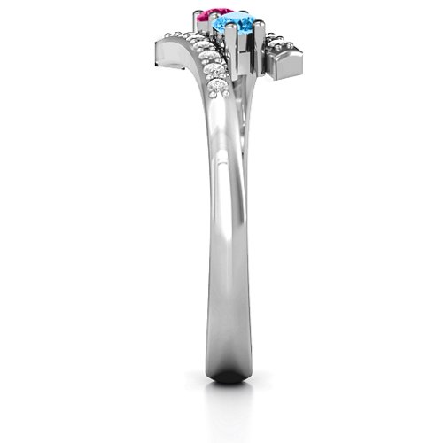 Moment We Met Two Stone Ring – Sterling Silver with Ruby, Blue Topaz, and White Premium Zirconia