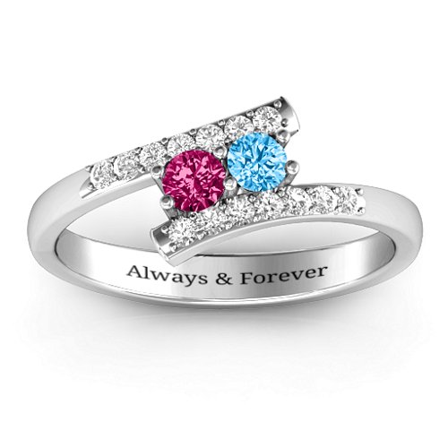 Moment We Met Two Stone Ring – Sterling Silver with Ruby, Blue Topaz, and White Premium Zirconia