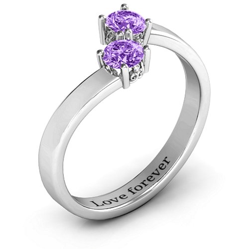 Two Stone Ring With Filigree Settings – Sterling Silver with Amethyst
