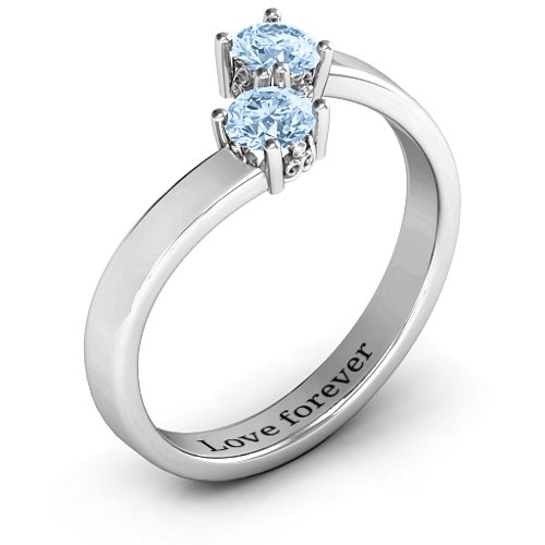 Two Stone Ring With Filigree Settings – Sterling Silver with Aquamarine