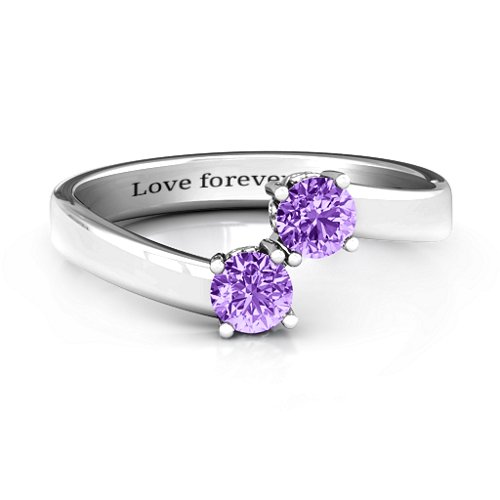 Two Stone Ring With Filigree Settings – Sterling Silver with Amethyst