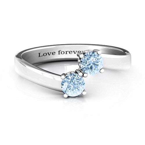 Two Stone Ring With Filigree Settings – Sterling Silver with Aquamarine
