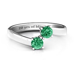 Two Stone Ring With Filigree Settings in 925 Sterling Silver with Emerald and Fancy Blue Premium Zirconia