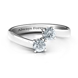 Two Stone Ring With Filigree Settings in 925 Sterling Silver with Diamond and Fancy Blue Premium Zirconia