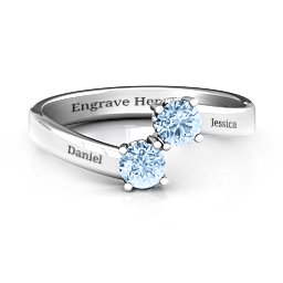 Two Stone Ring With Filigree Settings in 925 Sterling Silver with Aquamarine and Fancy Blue Premium Zirconia