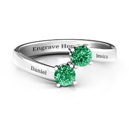 Two Stone Ring With Filigree Settings in 925 Sterling Silver with Emerald and Fancy Blue Premium Zirconia