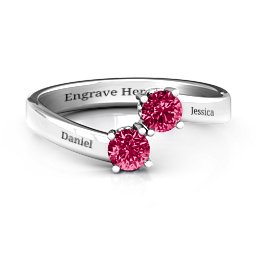 Two Stone Ring With Filigree Settings in 925 Sterling Silver with Ruby and Fancy Blue Premium Zirconia
