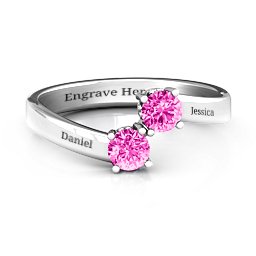 Two Stone Ring With Filigree Settings in 925 Sterling Silver with Pink Tourmaline and Fancy Blue Premium Zirconia