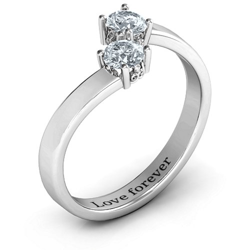 Two Stone Ring With Filigree Settings – Sterling Silver with Diamond