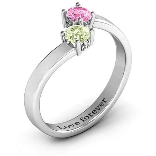 Two Stone Ring With Filigree Settings – Sterling Silver with Peridot and Pink Tourmaline