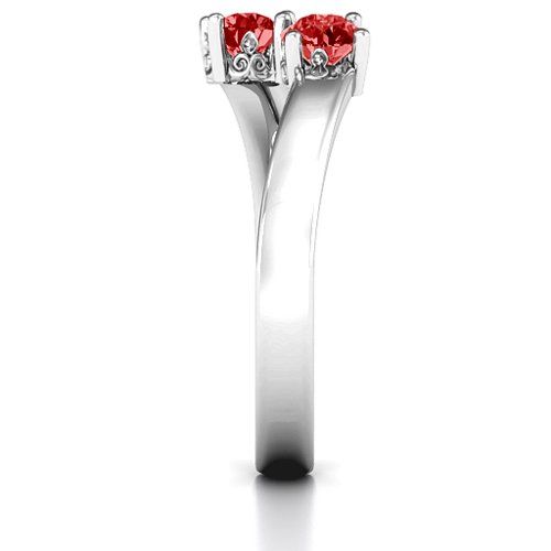 Two Stone Ring With Filigree Settings – Sterling Silver with Garnet