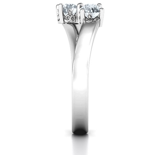 Two Stone Ring With Filigree Settings – Sterling Silver with Diamond