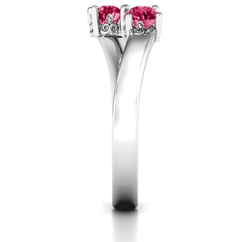 Two Stone Ring With Filigree Settings – Sterling Silver with Ruby