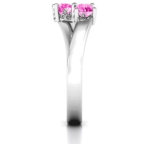 Two Stone Ring With Filigree Settings – Sterling Silver with Pink Tourmaline