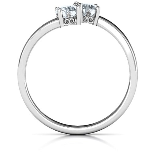 Two Stone Ring With Filigree Settings – Sterling Silver with Diamond