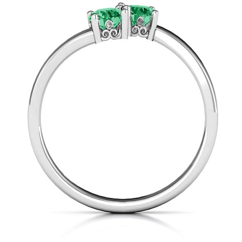 Two Stone Ring With Filigree Settings – Sterling Silver with Emerald
