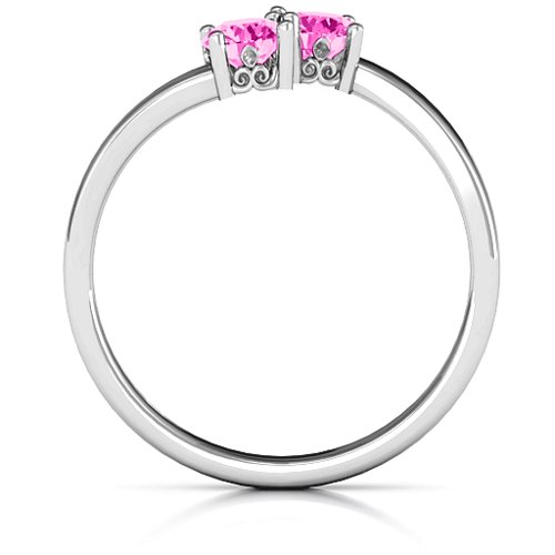 Two Stone Ring With Filigree Settings – Sterling Silver with Pink Tourmaline
