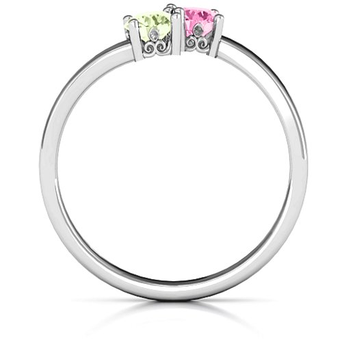 Two Stone Ring With Filigree Settings – Sterling Silver with Peridot and Pink Tourmaline