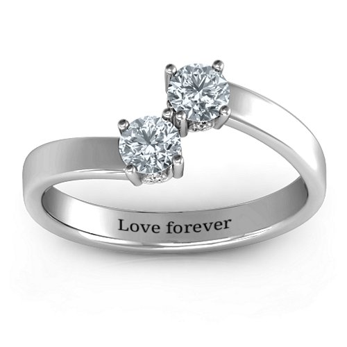 Two Stone Ring With Filigree Settings – Sterling Silver with Diamond
