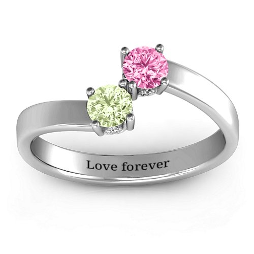 Two Stone Ring With Filigree Settings – Sterling Silver with Peridot and Pink Tourmaline