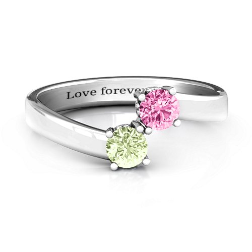 Two Stone Ring With Filigree Settings – Sterling Silver with Peridot and Pink Tourmaline