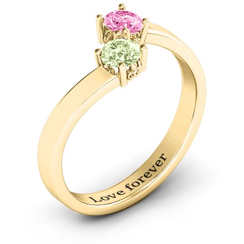 Two Stone Ring With Filigree Settings – 10K Yellow Gold with Peridot and Pink Tourmaline