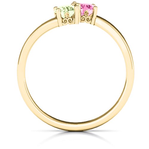 Two Stone Ring With Filigree Settings – 10K Yellow Gold with Peridot and Pink Tourmaline