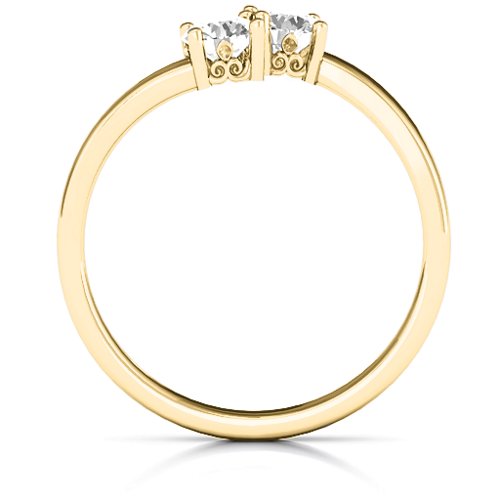 Two Stone Ring With Filigree Settings – 10K Yellow Gold with White Sapphire
