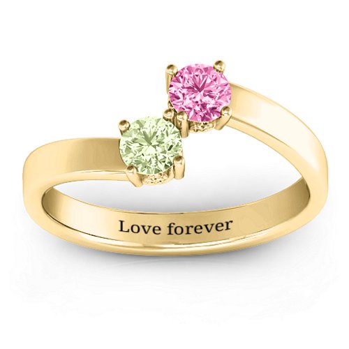 Two Stone Ring With Filigree Settings – 10K Yellow Gold with Peridot and Pink Tourmaline
