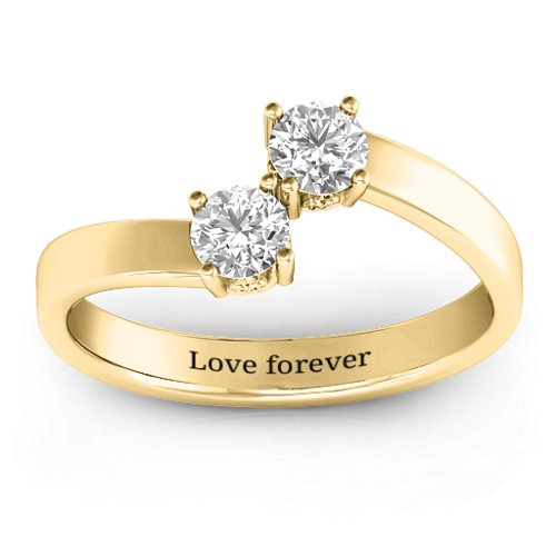 Two Stone Ring With Filigree Settings – 10K Yellow Gold with White Sapphire