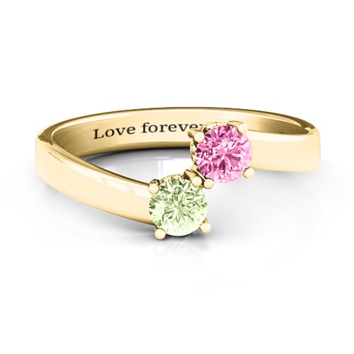 Two Stone Ring With Filigree Settings – 10K Yellow Gold with Peridot and Pink Tourmaline