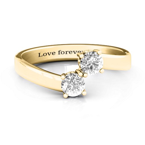 Two Stone Ring With Filigree Settings – 10K Yellow Gold with White Sapphire