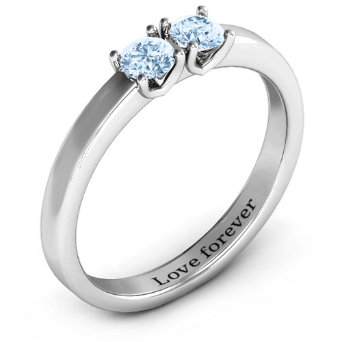 Meet In The Middle Two Stone Ring – Sterling Silver with Aquamarine