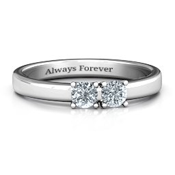 Meet In The Middle Two Stone Ring in 925 Sterling Silver with Diamond and Fancy Blue Premium Zirconia