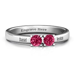 Meet In The Middle Two Stone Ring in 925 Sterling Silver with Ruby and Fancy Blue Premium Zirconia