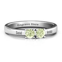 Meet In The Middle Two Stone Ring in 925 Sterling Silver with Peridot and Fancy Blue Premium Zirconia