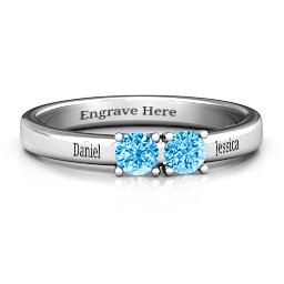 Meet In The Middle Two Stone Ring in 925 Sterling Silver with Blue Topaz and Fancy Blue Premium Zirconia