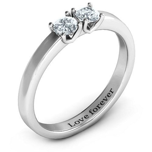 Meet In The Middle Two Stone Ring – Sterling Silver with Diamond
