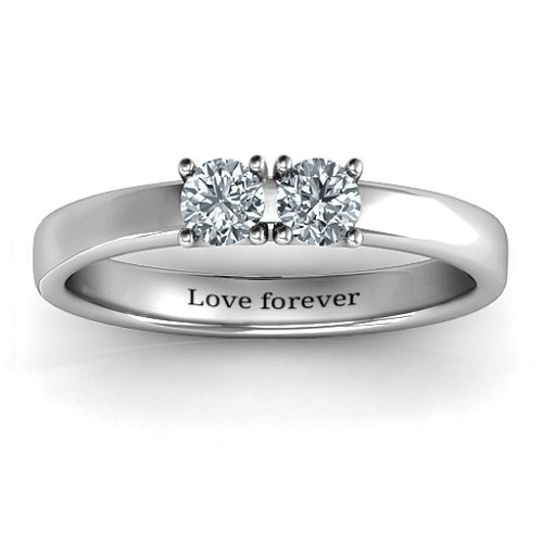 Meet In The Middle Two Stone Ring – Sterling Silver with Diamond