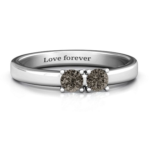 Meet In The Middle Two Stone Ring – Sterling Silver with Smokey Quartz