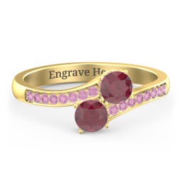 Two Stone Ring With Sparkling Accents And Filigree Settings in 18K Gold Plated Silver with Ruby and Red Premium Zirconia