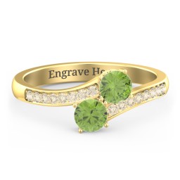 Two Stone Ring With Sparkling Accents And Filigree Settings in 18K Gold Plated Silver with Peridot and Fancy Yellow Premium Zirconia