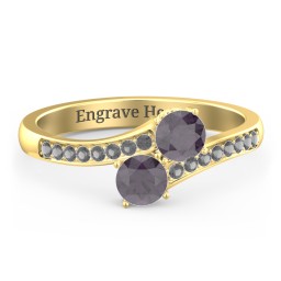 Two Stone Ring With Sparkling Accents And Filigree Settings in 18K Gold Plated Silver with Alexandrite and Black Premium Zirconia