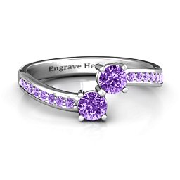 Elegant Accent Two Stone Ring in 925 Sterling Silver with Amethyst and Amethyst Premium Zirconia