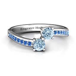 Elegant Accent Two Stone Ring in 925 Sterling Silver with Aquamarine and Fancy Blue Premium Zirconia