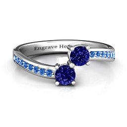 Elegant Accent Two Stone Ring in 925 Sterling Silver with Blue Sapphire and Fancy Blue Premium Zirconia