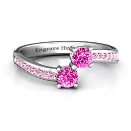 Elegant Accent Two Stone Ring in 925 Sterling Silver with Pink Tourmaline and Fancy Pink Premium Zirconia