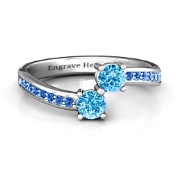 Elegant Accent Two Stone Ring in 925 Sterling Silver with Blue Topaz and Fancy Blue Premium Zirconia