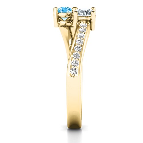 Elegant Accent Two Stone Ring – 10K Yellow Gold with Blue Topaz, Cubic Zirconia, and White Premium Zirconia